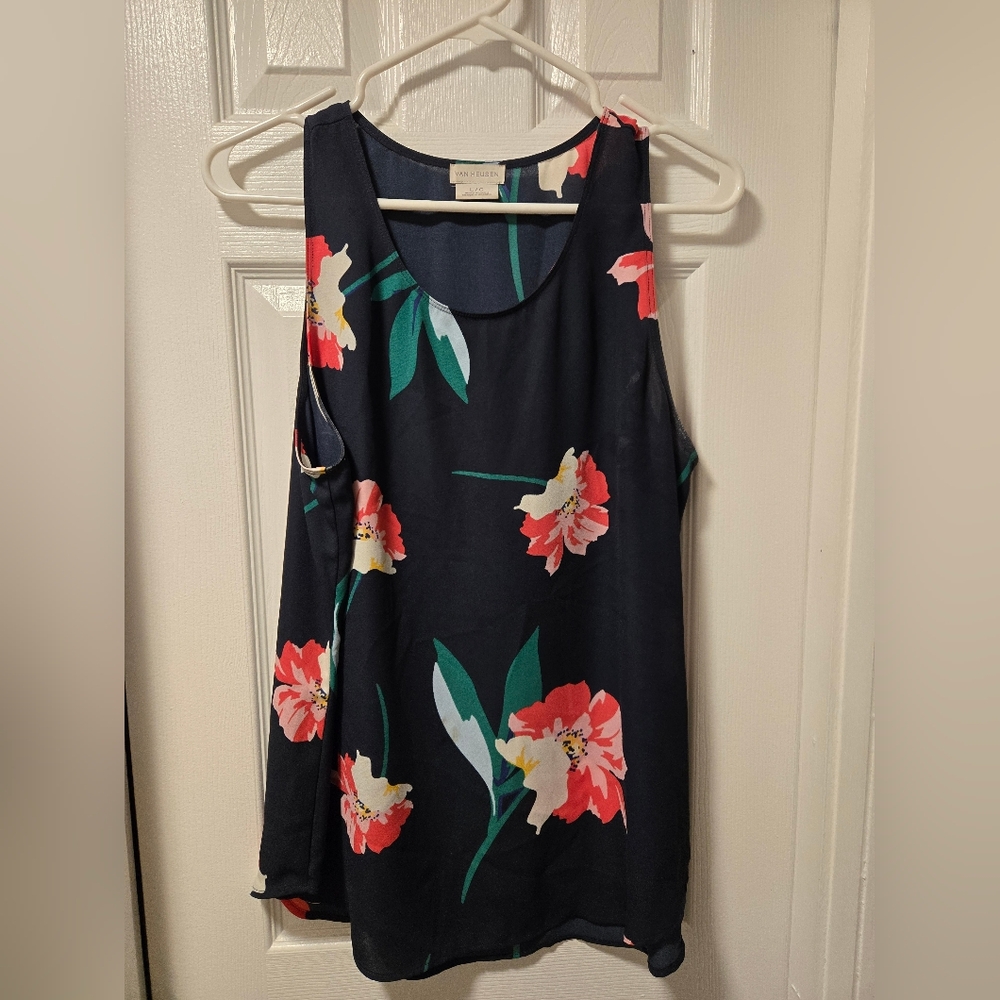 Van Heusen Floral Sleveless Tank Top - Navy, pink & Green, L